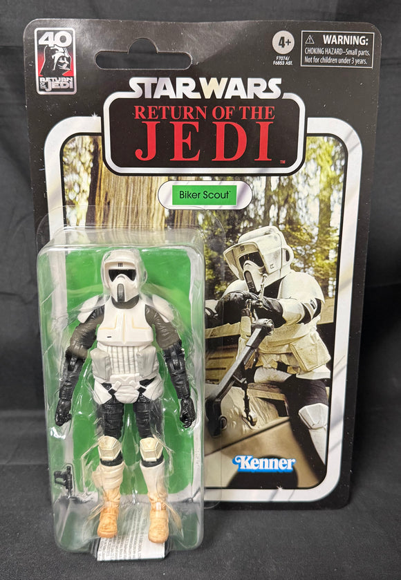 STAR WARS BLACK ROTJ 40TH ANNIVERSARY BIKER SCOUT 6IN AF