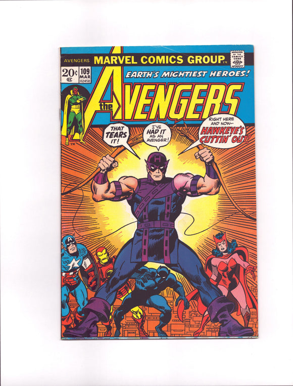 AVENGERS #109 (1973) 1ST APPEARANCE IMUS CHAMPION VF-/VF