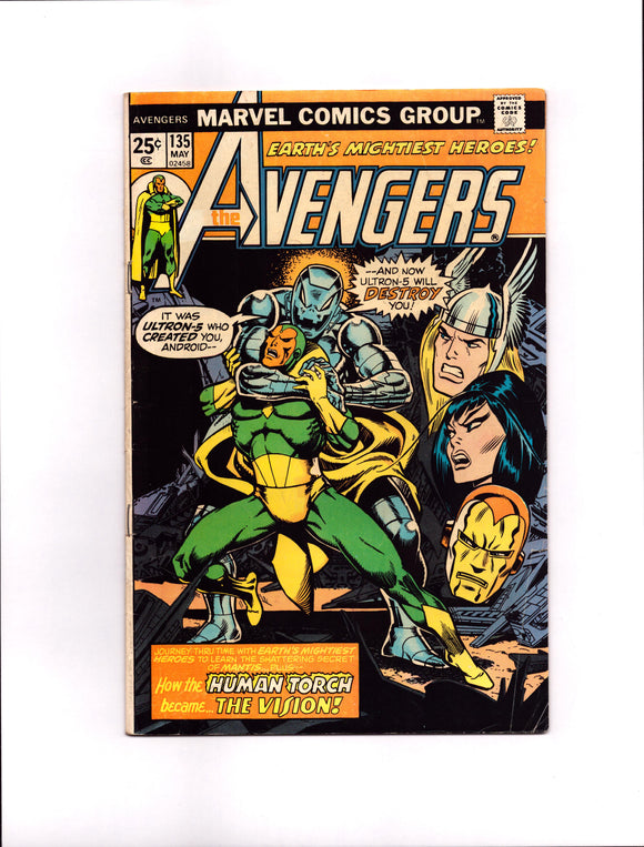 AVENGERS #135 (1975) ORIGIN OF THE VISION FN-/FN