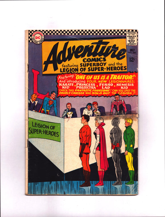 ADVENTURE COMICS #346 (1966) 1ST APPEARANCE OF KARATE KID; 1ST APPEARANCE OF PRINCESS PROJECTRA; 1ST APPEARANCE OF FERRO LAD; 1ST APPEARANCE OF NEMESIS KID Fa