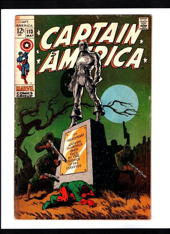 CAPTAIN AMERICA #113 (1969) ICONIC JIM STERANKO COVER ART G/VG