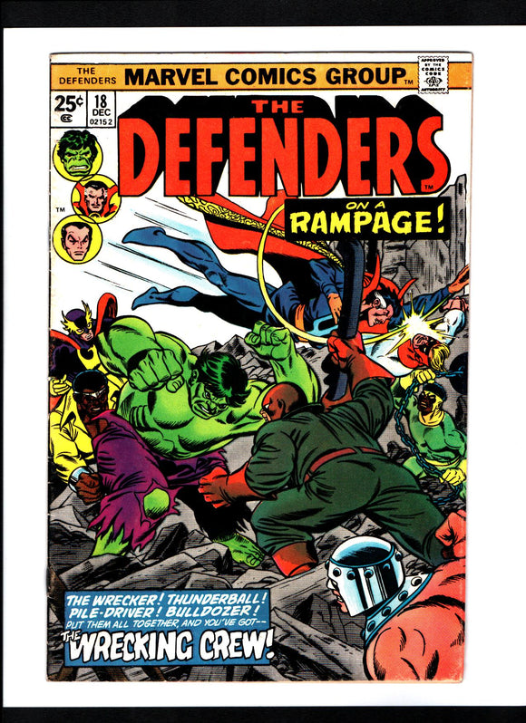 DEFENDERS #18 (1974) 1ST FULL APPEARANCE OF THE WRECKING CREW VGFN/FN-
