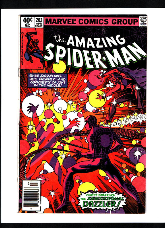 AMAZING SPIDER-MAN #203 (1980) FIRST APPEARANCE OF DAZZLER OUTSIDE OF THE X-MEN BOOKS VG+/VGFN