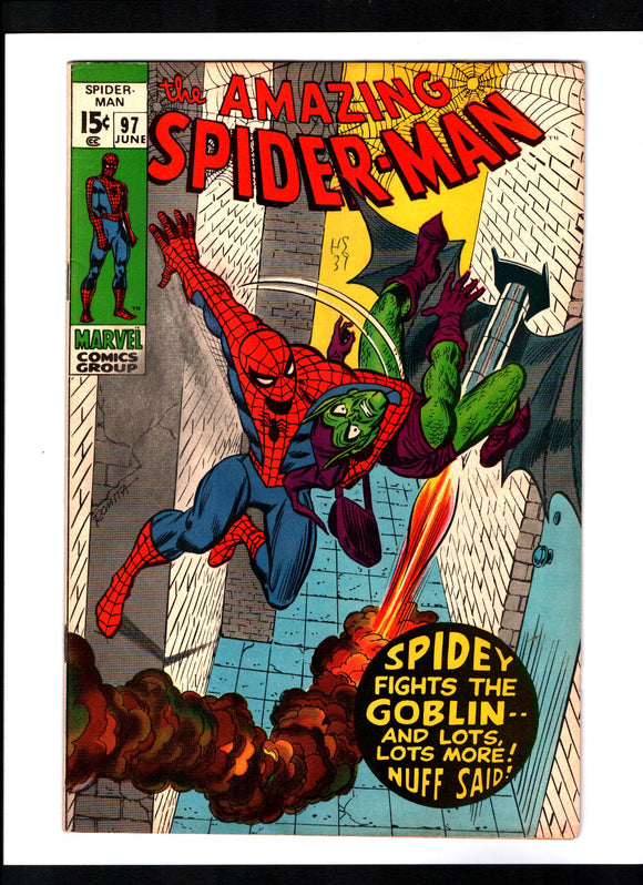 AMAZING SPIDER-MAN #97 (1971) NO COMICS CODE AUTHORITY APPROVAL STORYLINE FN/FN+