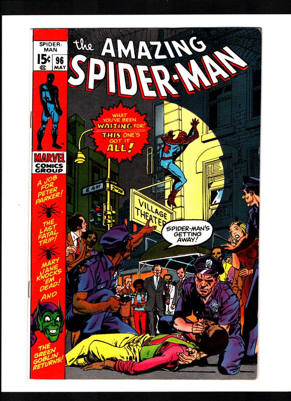 AMAZING SPIDER-MAN #96 (1971) NO COMICS CODE AUTHORITY APPROVAL STORYLINE VF+/VFNM