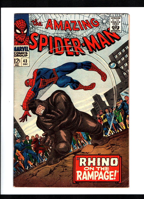 AMAZING SPIDER-MAN #43 (1966) 3RD APPEARANCE OF THE RHINO; 2ND FULL APPEARANCE OF MARY JANE WATSON FNVF/VF-