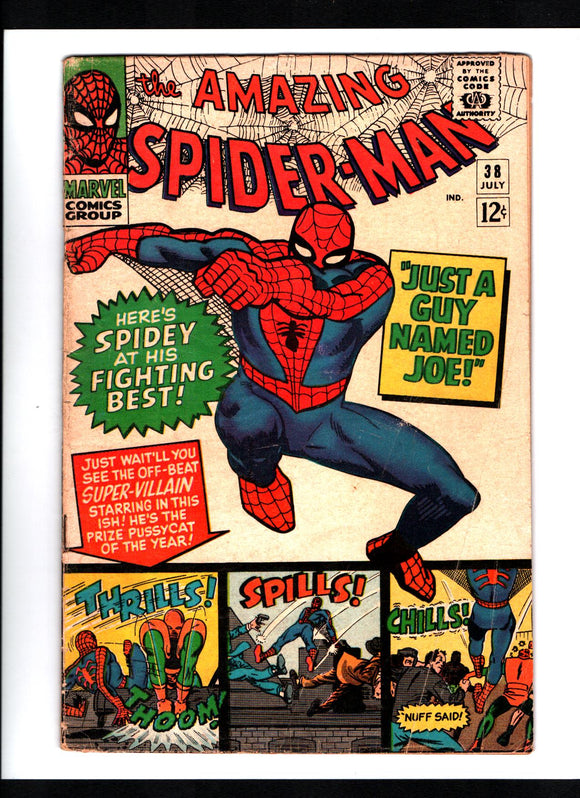 AMAZING SPIDER-MAN #38 (1966) 2ND CAMEO OF MARY JANE WATSON (FACE NOT REVEALED); LAST ORIGINAL STEVE DITKO ARTWORK ON SPIDER-MAN UNTIL ISSUE #601 GVG/VG-