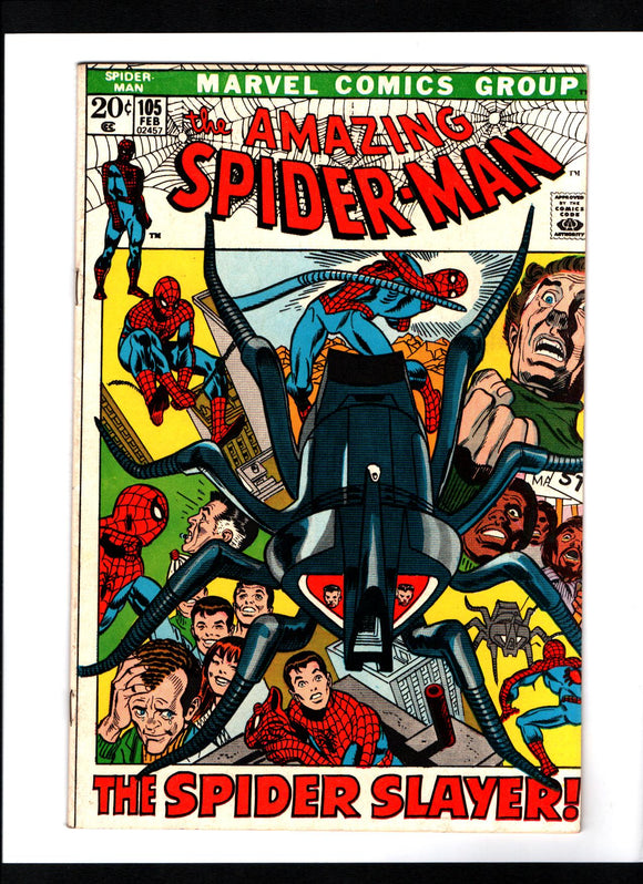 AMAZING SPIDER-MAN #105 (1972) 1ST APPEARANCE OF SPIDER-SLAYER MARK III VF/VF+
